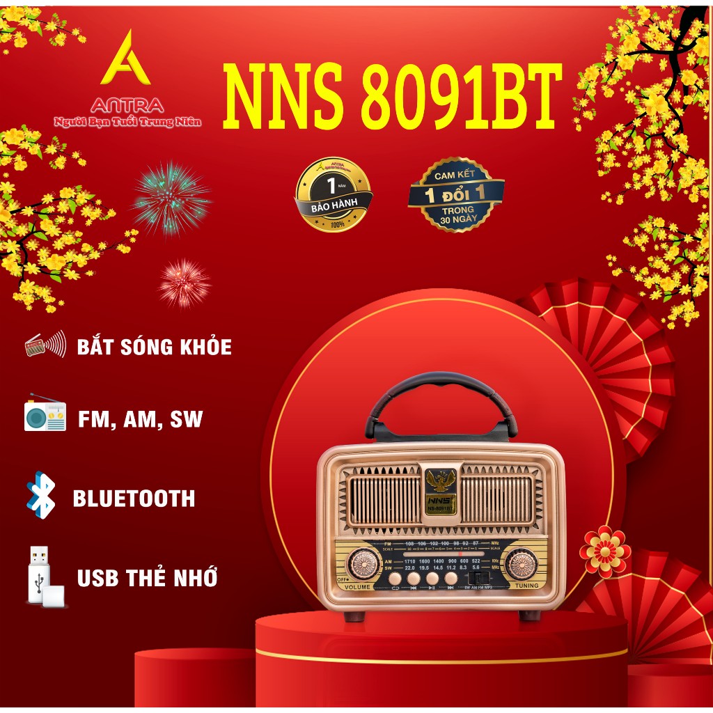 Đài Radio cổ điển NNS 8091BT chất liệu gỗ, bắt sóng khỏe, đầy đủ chức năng MP3 Bluetooth, TF, USB TẶNG MIỄN PHÍ 1 USB