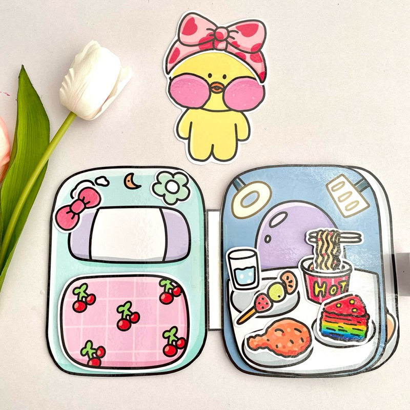 Đồ chơi Ngôi nhà Mukbang vs túi trang điểm của vịt Lalafan - búp bê giấy pighandmade