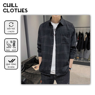 Áo sơ mi nam dài tay chất thun cao cấp SM-07, Áo sơ mi kẻ caro nam dài tay basic, phong cách Hàn Quốc