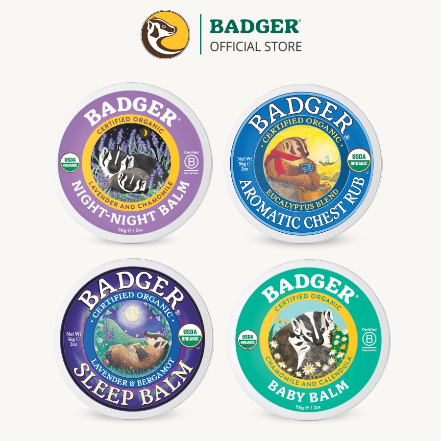 Sáp dầu hữu cơ BADGER giúp ấm ngực, ngủ ngon, dưỡng ẩm cho người lớn và trẻ em organic balm - 21g 56g