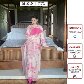 Set áo dài mẹ bé hồng sư tơ organza họa tiết thêu