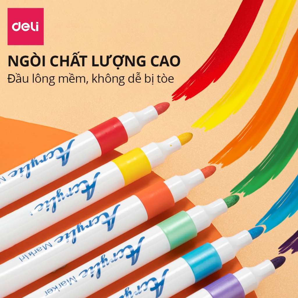 [CHÍNH HÃNG] Bút Sơn Màu Acrylic Marker Chính Hãng Deli THÊM 80% MỰC 12/24/36/48/64 Màu Tô Trên Mọi Chất Liệu | BigBuy360 - bigbuy360.vn