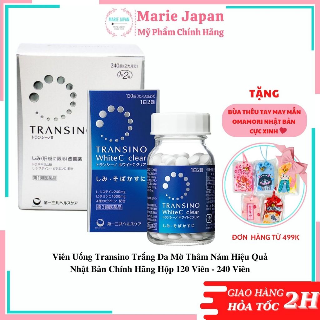 Viên uống Transino trắng da mờ thâm nám hiệu quả Nhật Bản Chính Hãng  Hộp 120 viên, 240 viên