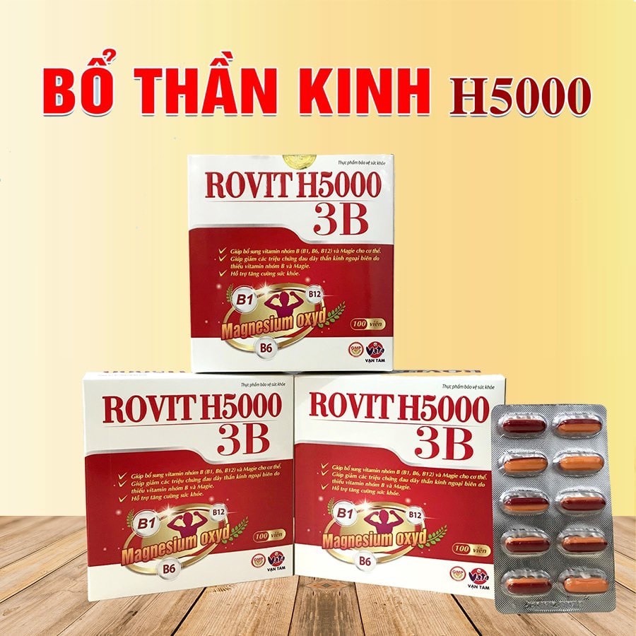 Rovit H5000 3B Bổ sung Vitamin nhóm B -B1,B6,B12 và Magie, giảm đau dây thần kinh ngoại biên, tăng cường