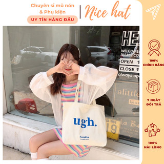 Túi vải canvas tote ugh đi học đeo vai có khóa điều chỉnh, túi con phong cách Hàn Quốc đẹp - TV03