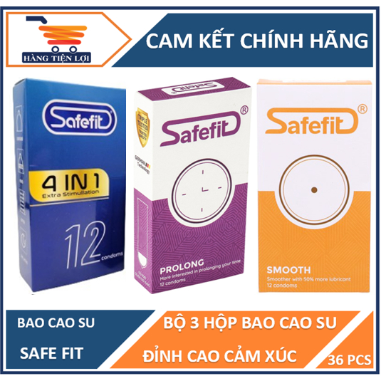 Bộ 3 hộp bao cao su Safefit 4in1 - Prolong - Untra thin - mỗi hộp 12 chiếc