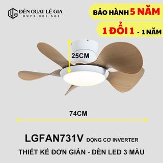 Quạt Trần Mini Sát Trần Lê Gia LGFAN731V | Quạt Trần 5 Cánh Có Đèn