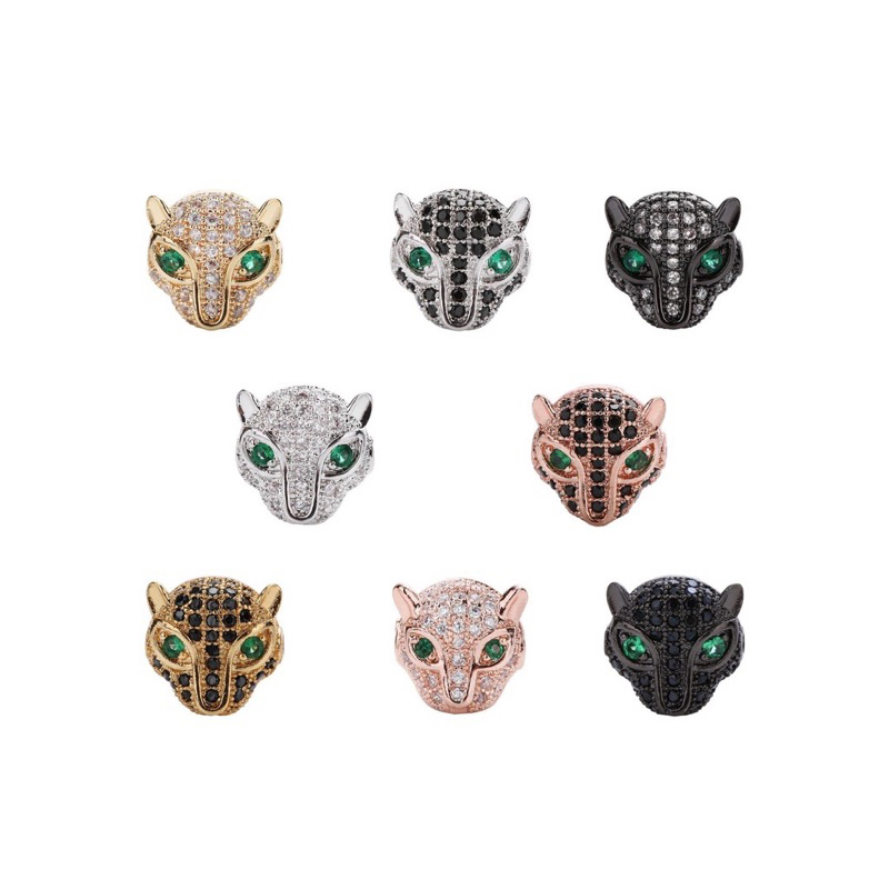 Mặt Đầu Báo thời trang đính đá kim cương - Charm Phụ Kiện Vòng Tay May Mắn Nam Nữ Trang Sức Kim Loại Đồng Zircon
