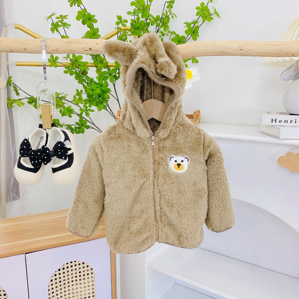 Áo lông cừu mũ thêu họa tiết dành cho bé từ 7kg đến 17kg