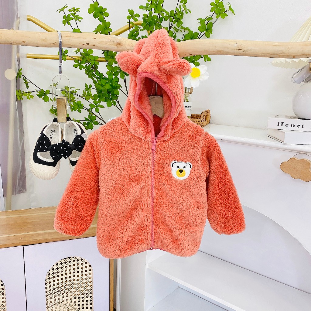 Áo lông cừu mũ thêu họa tiết dành cho bé từ 7kg đến 17kg