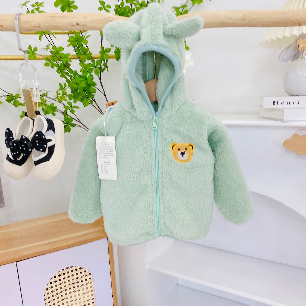 Áo lông cừu mũ thêu họa tiết dành cho bé từ 7kg đến 17kg