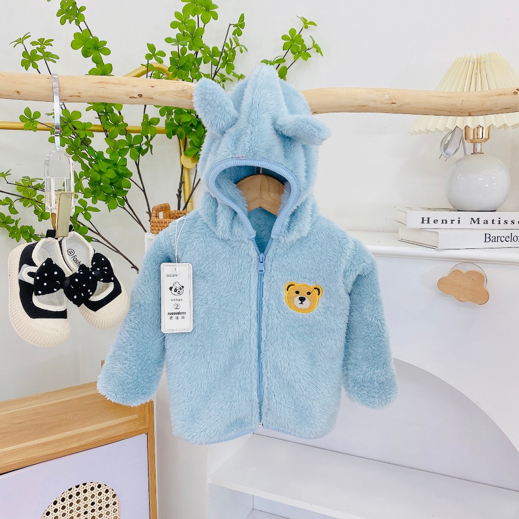 Áo lông cừu mũ thêu họa tiết dành cho bé từ 7kg đến 17kg