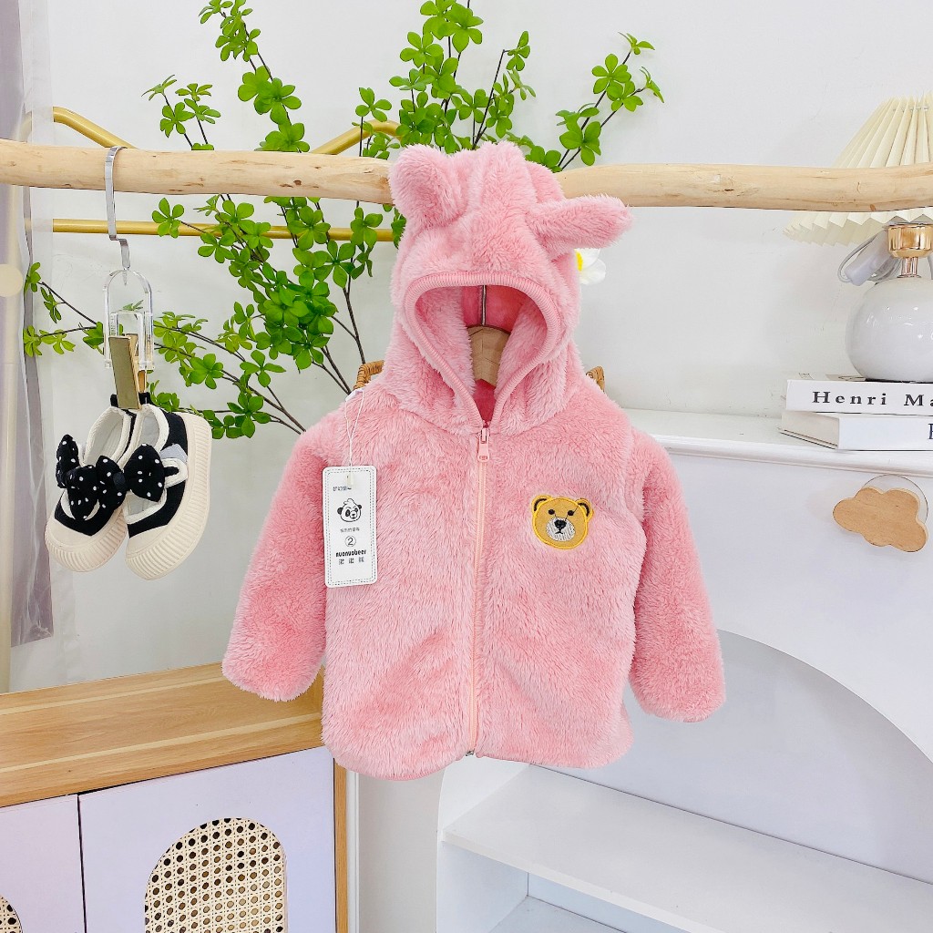 Áo lông cừu mũ thêu họa tiết dành cho bé từ 7kg đến 17kg