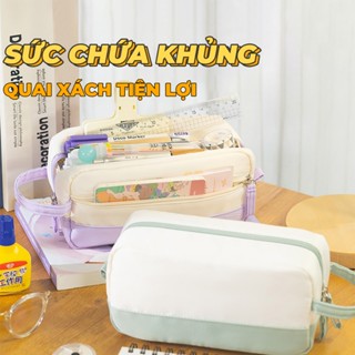 Hộp bút vải canvas Angoo túi bút double pen case bóp viết nhiều ngăn đa năng 5 màu cho học sinh,sinh viên HB20