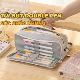 Hộp bút vải ANGOO túi bút double pen case bóp viết 3 ngăn đa năng sức chứa siêu khủng chất liệu vải canvas,vải dạ bông
