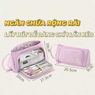 Hộp bút vải canvas Angoo túi bút double pen case bóp viết nhiều ngăn đa năng phong cách hàn quốc 7 màu tùy chọn