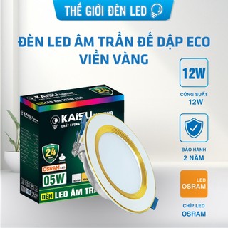 Đèn led âm trần 3 màu ECO cao cấp đế dập 5W 7W 9W 12W viền vàng siêu sáng chống lóa tiết kiệm điện BH 2năm KAISULIGHTING