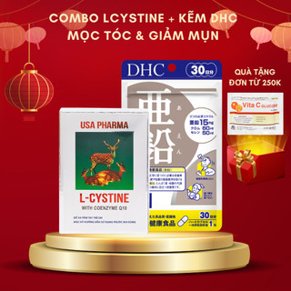 (COMBO 1 THÁNG) L cystine 500mg và kẽm dhc Nhật Bản giúp giảm mụn mọc tóc (L cystine hộp 60 viên; Kẽm gói 30 viên)