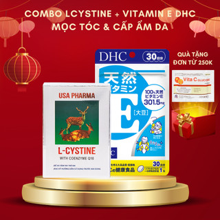 (COMBO 1 THÁNG) L cystine  và Vitamin E DHC giúp mọc tóc, cấp ẩm (L cystine 60v; Vit E 30v)