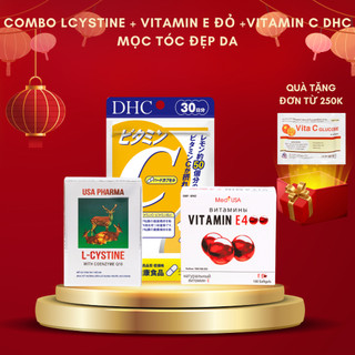 (COMBO 1 THÁNG) L cystine 500mg, Vitamin E đỏ, Vitamin C DHC giúp mọc tóc, chống lão hoá da, cải thiện nội tiết tố
