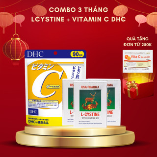  (COMBO 3 THÁNG) L cystine 500mg 60 viên và Vitamin C DHC 180 viên giúp mọc tóc trắng da