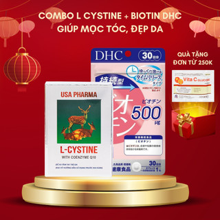 (COMBO 1 THÁNG) L cystine 500mg và Biotin DHC giúp mọc tóc đẹp da  ( L cystine hộp 60 viên, Biotin gói 30 viên)