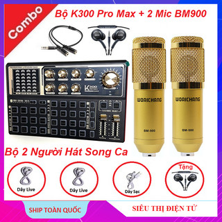 Combo Bộ SoundCard K300 Pro Max, 2 Người Hát Song Ca, Và Micro BM 900, Tặng 2 Tai Nghe AKG-S10 - Bảo Hành 12 Tháng