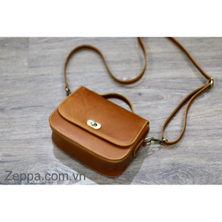 ZEPPA chính hãng - Da bò thật 100% - Túi đeo chéo nữ màu vàng nâu MS: TVN3
