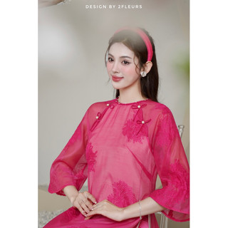 Bờm lụa mấn lụa Khiết Lam 2Fleurs bản to phối cùng áo dài