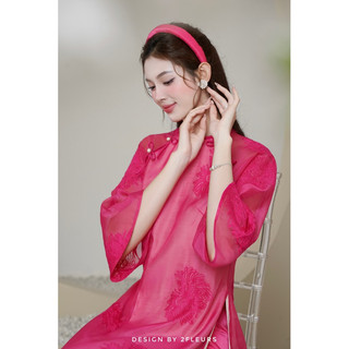 Bờm lụa mấn lụa Khiết Lam 2Fleurs bản to phối cùng áo dài