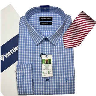  Áo sơ mi dài tay Việt Tiến  kẻ caro 1R6813 Regularfit vạt bầu 