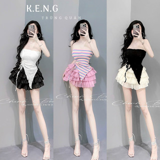Set áo quây rút dây mix chân váy tơ tầng baby xinh xỉu