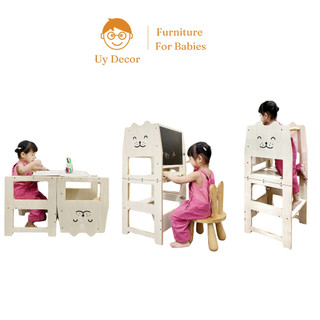 Ghế đứng bếp cho bé, ghế đứng cho bé rửa tay 3in1, Ghế bậc thang cho bé,  UYDECOR gỗ plywood nhập khẩu cap cấp