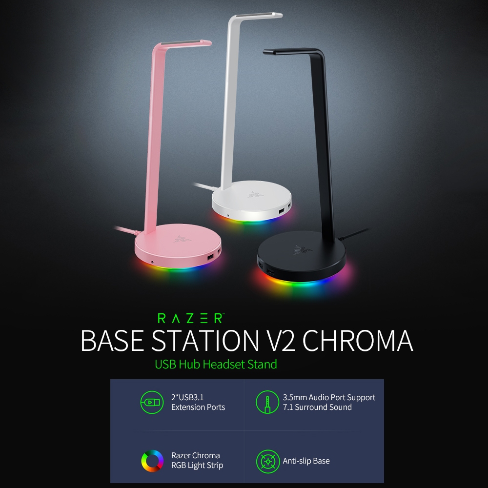 Razer Base Station V2 Chroma - Headset Stand USB Hub (Giá treo tai nghe) | Chroma RGB Lighting | 3.5