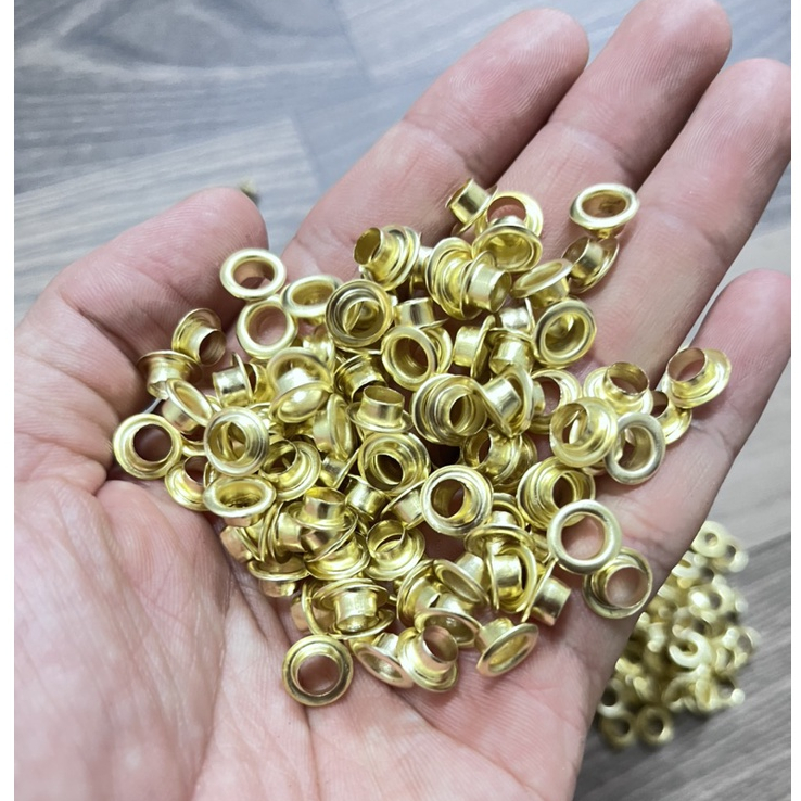 1KG Khoen ore mắt cáo 4mm,5mm,6mm,8mm,10mm bằng sắt xi màu VÀNG khuy ore mắt cáo bấm bạt, túi giấy K