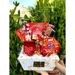 Giỏ quà tết, thuyền tết đỏ giá rẻ