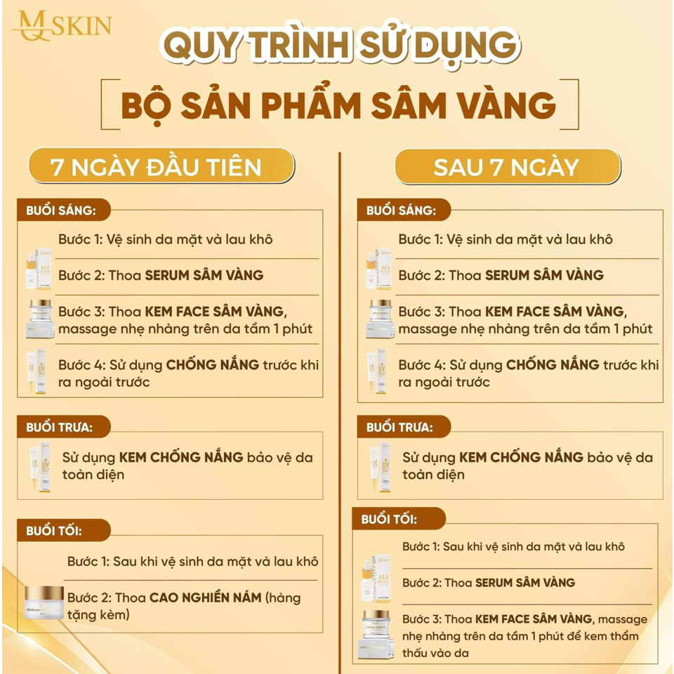 MQ Skin Sâm Vàng 4 món Kem face 20g, Cao nám 15g, Serum 10ml, Chống nắng 20ml | BigBuy360 - bigbuy360.vn