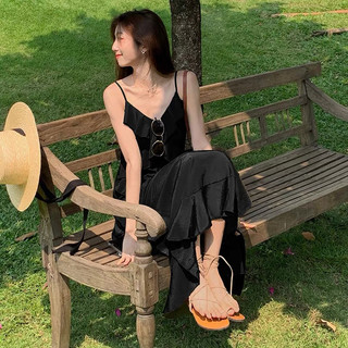 Đầm 2 dây phối bèo tiểu thư dáng dài maxi