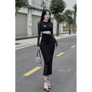 Váy hở eo kèm tag ngọc trai