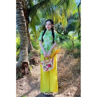 SET BỘ BÀ BA CỔ TÀU , NÚT SÒ , TAY BÍ - LỤA MANGO