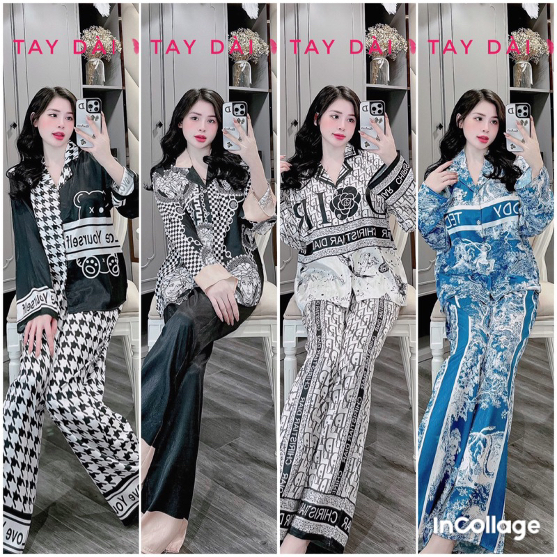 -Pijama,bộ ngủ tay dài bigsize lụa xước cao cấp in hoạ tiết cao cấp
