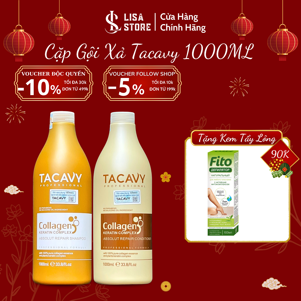 [CHÍNH HÃNG] Dầu Cặp Dầu Gội Xả TACAVY 1000ml Giảm Gãy Rụng, Phục Hồi Tóc Hư Tổn, Khô Xơ Hàng Chính Hãng - Lisa store