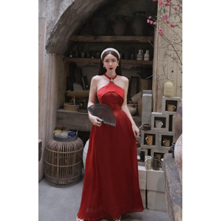 Set áo dài yếm cổ đính đá cao cấp ASHYLEY