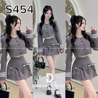 Mèo Mỡ Bigsize — Set viền croptop áo sơmi tay dài kèm chân váy nơ bigsize 60-90kg