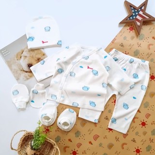Bộ sơ sinh bé trai cúc chéo Bunnybaby chất đẹp bao gồm nón vớ (3)