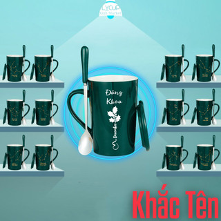 Ly sứ KᕼẮᑕ TÊᑎ 𝘁𝗵𝗲𝗼 𝘆𝗲̂𝘂 𝗰𝗮̂̀𝘂 in hình G ZODIAC cung hoàng đạo 𝗫𝗮𝗻𝗵 400ml, cốc sứ uống nước có nắp KHẮC TÊN theo yêu cầu