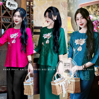 Đồ lam đi lễ chùa nữ bộ pháp phục lụa tằm thêu sen pháp phục đồ lễ đi chùa thanh lịch nhẹ nhàng