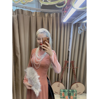 Áo dài nhung đỏ đô- tươi