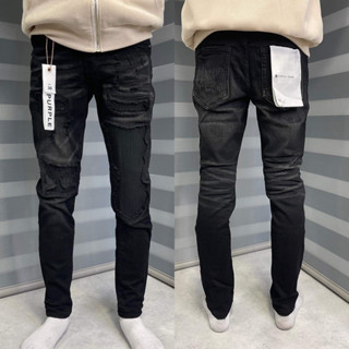 Quần Bò Purple Đen Vá Vải Đen Rách Gối New 6700