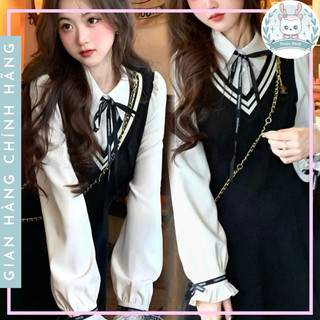 [SẴN KỊP TẾT] Váy Tiểu Thư Mix Sơ Mi Dáng Liền, Đầm Nữ Sinh Xinh Xắn Thu Đông Phong Cách Hàn Quốc Annieshop